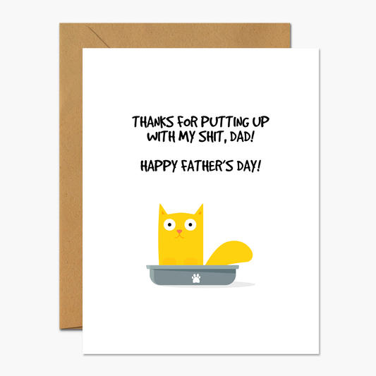 Funny cat pun Father’s Day greeting card product shot.