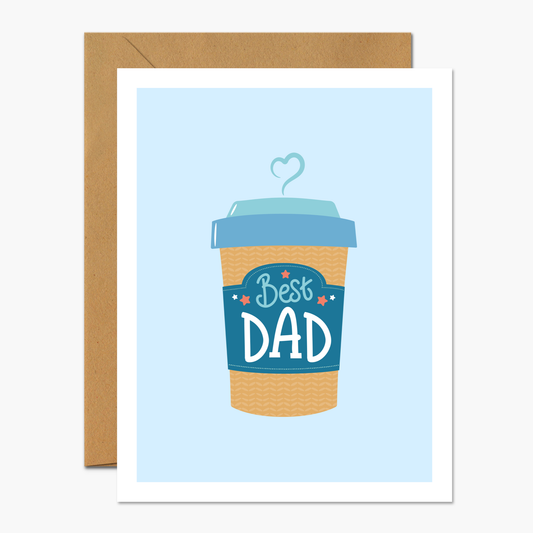 Best Dad coffee cup Father’s Day greeting card product shot.