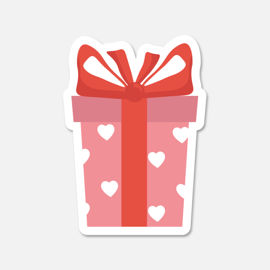 Pink Gift Box with Ribbon Valentine's Day Sticker | Footnotes Paper