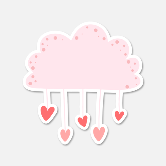 Pink Cloud with Hanging Hearts Valentine's Day Sticker | Footnotes Paper