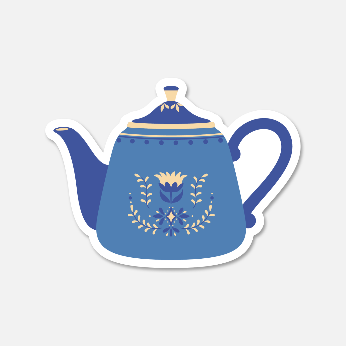 Blue and Cream Floral Teapot Everyday Sticker | Footnotes Paper