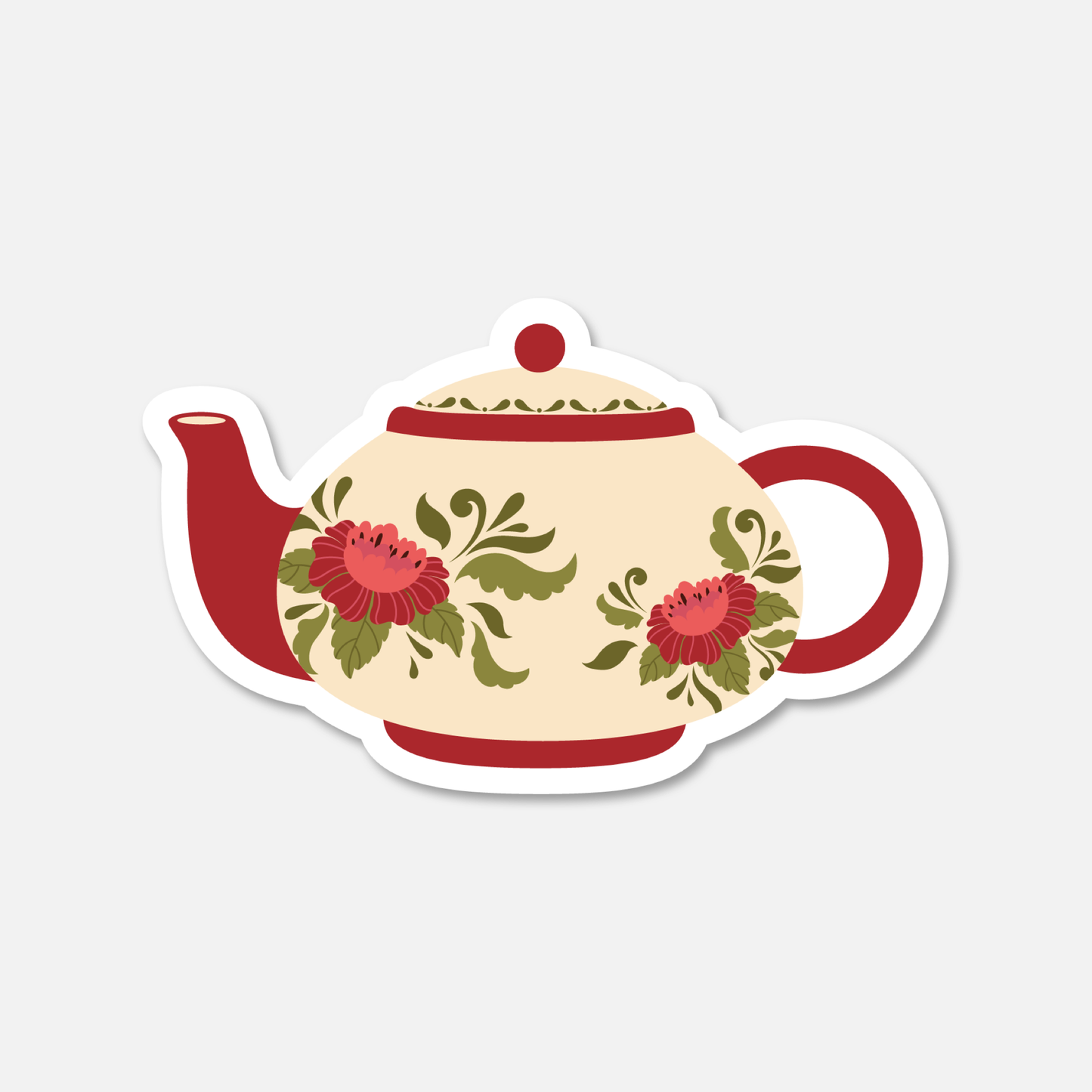 Red Cream Floral Teapot Everyday Sticker | Footnotes Paper