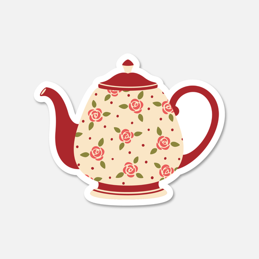 Red Rose Teapot Everyday Sticker | Footnotes Paper