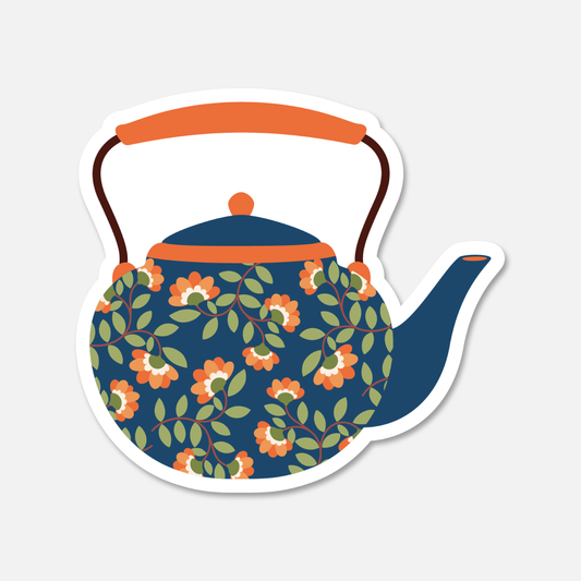Blue and Orange Ivy Teapot Everyday Sticker | Footnotes Paper