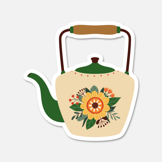 Green and Yellow Bloom Teapot Everyday Sticker | Footnotes Paper