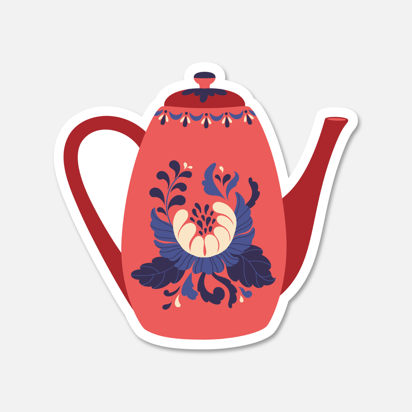Floral Pink Tall Teapot Everyday Sticker | Footnotes Paper
