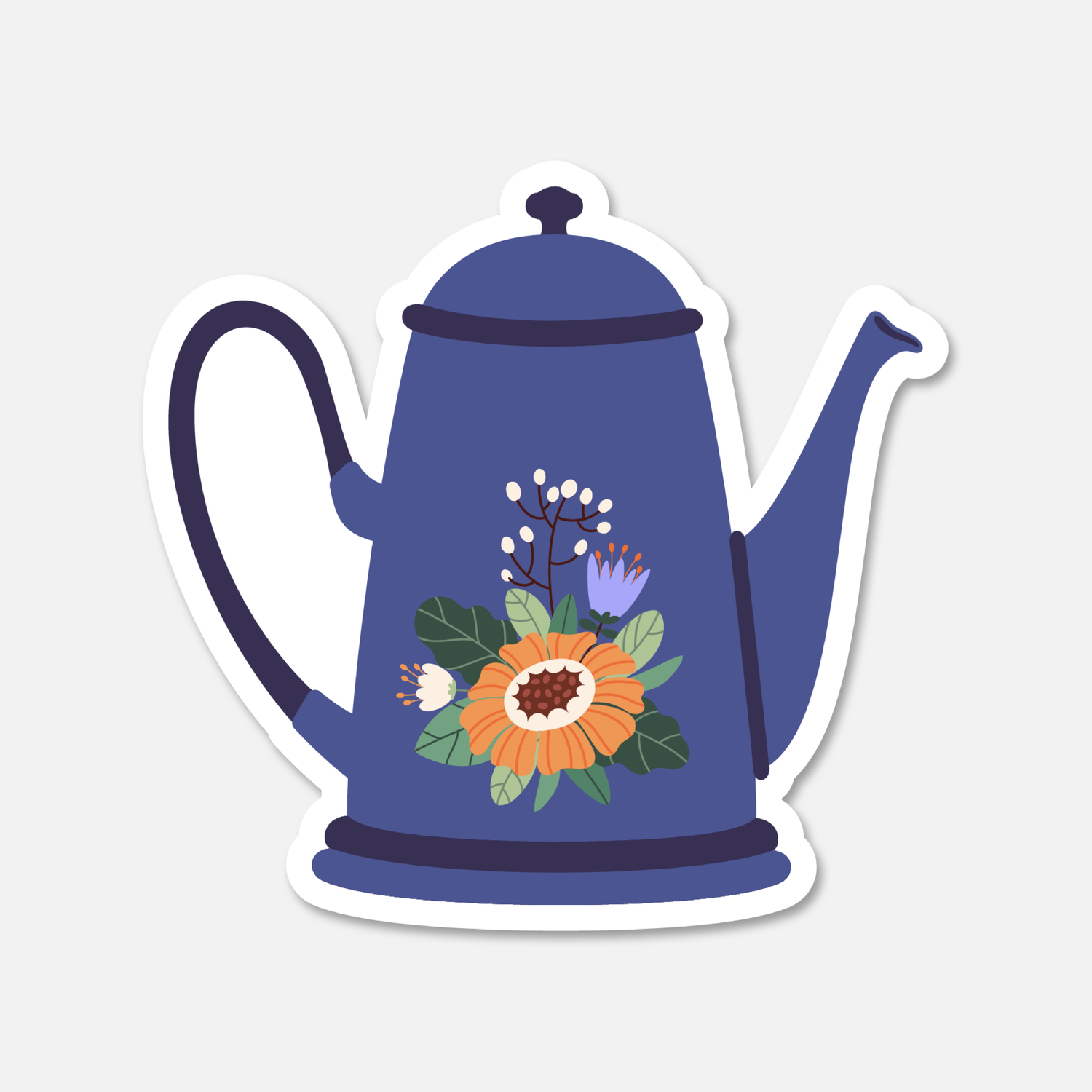 Floral Navy Tall Teapot Everyday Sticker | Footnotes Paper