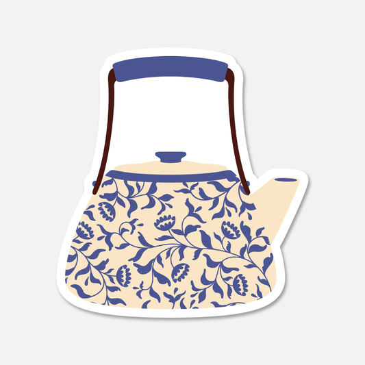 Intricate Blue Floral Kettle Everyday Sticker | Footnotes Paper
