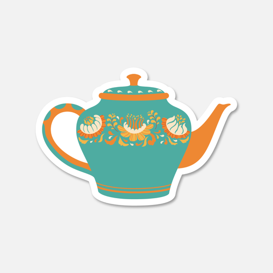 Mint Green Floral Teapot Everyday Sticker | Footnotes Paper