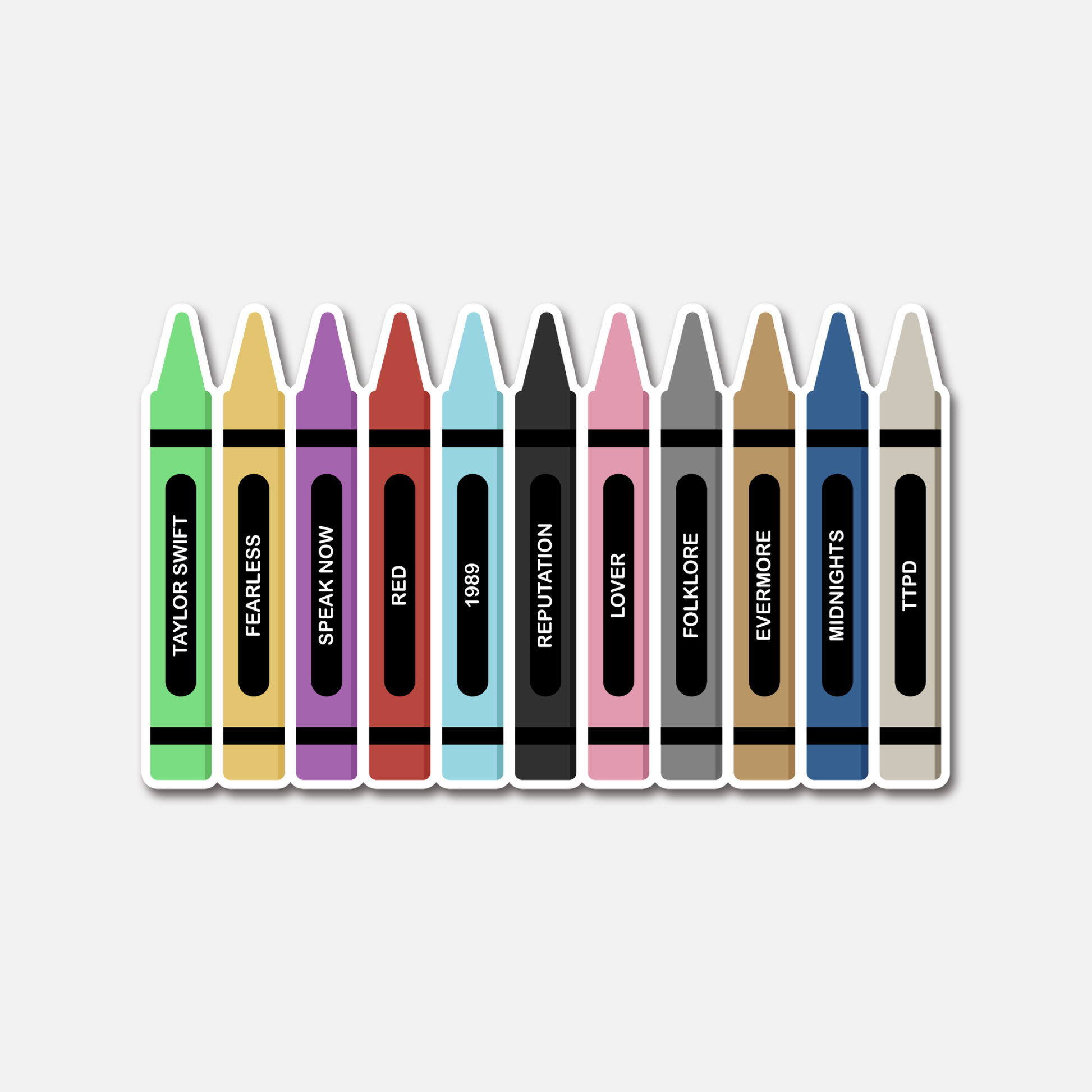 Taylor Swift Albums as Crayons - Taylor Swift Cute Aesthetic Waterproof Vinyl Stickers for Water Bottle Hydroflasks Laptops Computers Phone for Women Kids Adults Students Teachers Employees