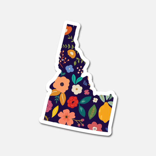 Idaho Navy Floral State Sticker with the state's outline and delicate floral designs.