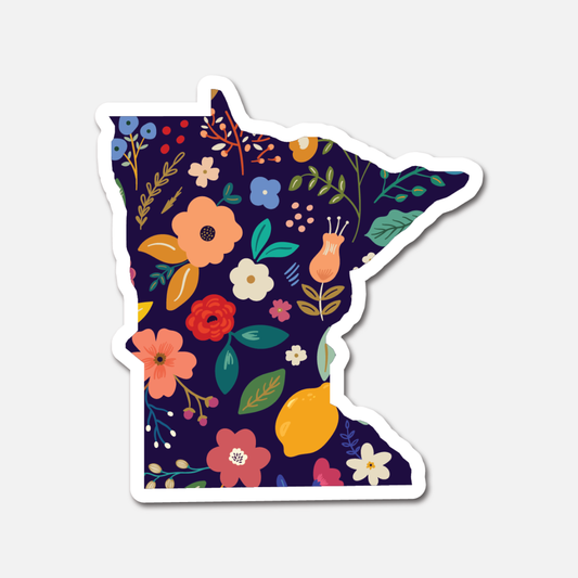 Minnesota Navy Floral State Sticker featuring the state’s outline with floral designs.