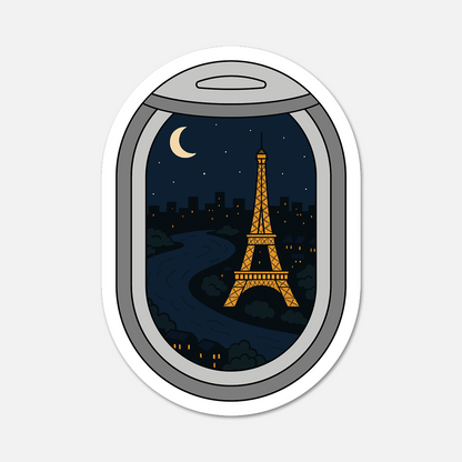 hand drawn waterproof vinyl airplane window eiffel tower paris france travel sticker on white background