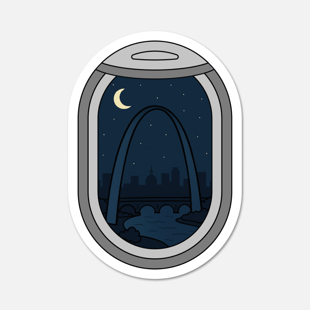 hand drawn airplane window St Louis Missouri travel sticker on white background