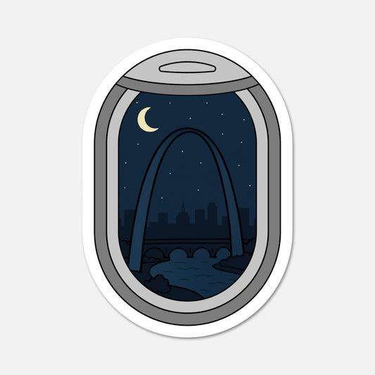 hand drawn airplane window St Louis Missouri travel sticker on white background