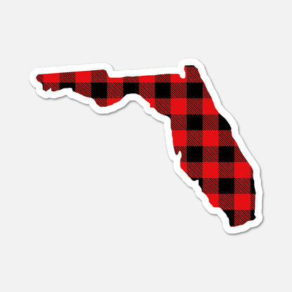 Red and black checkered pattern in the shape of Florida on a white background