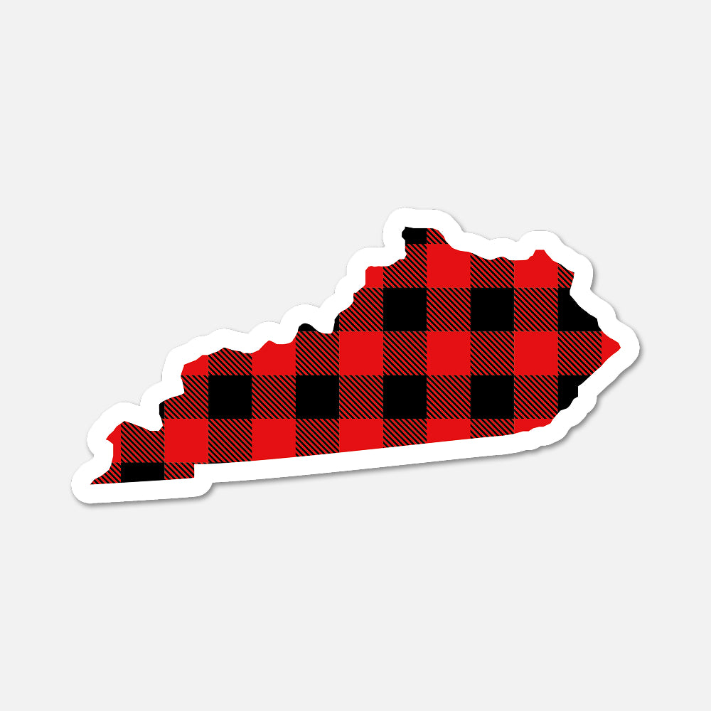 Red and black checkered pattern in the shape of Kentucky on a white background