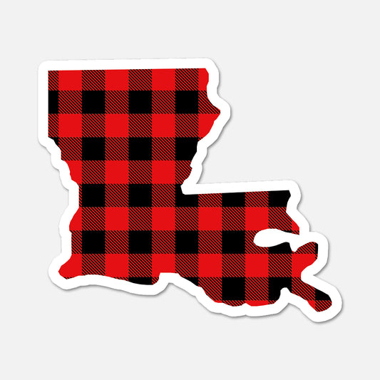 Red and black checkered pattern in the shape of Louisiana on a white background