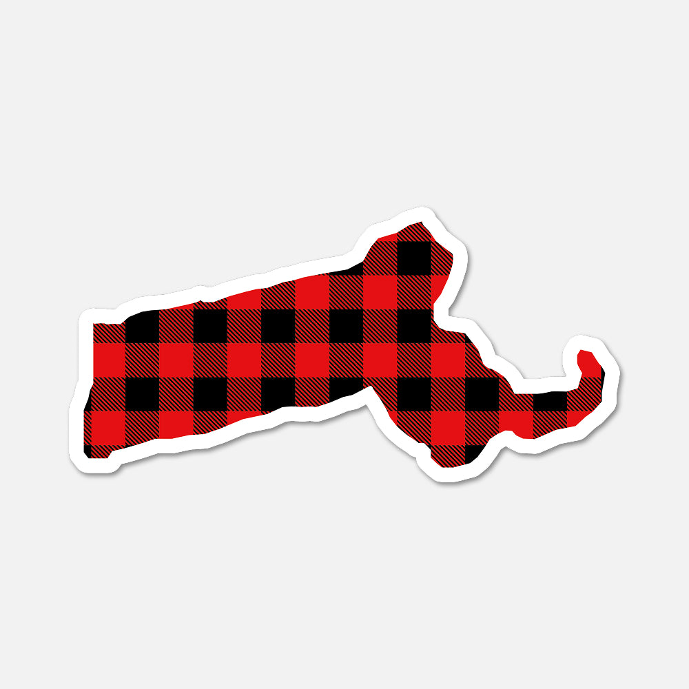 Red and black checkered pattern on a white background in the shape of massachusetts