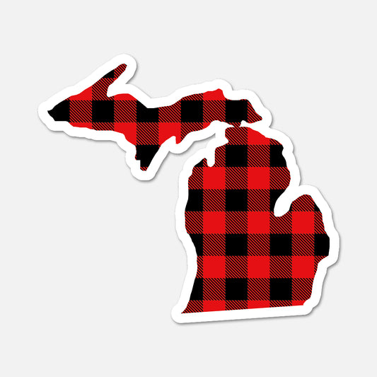 Red and black checkered pattern in the shape of michigan state on a white background