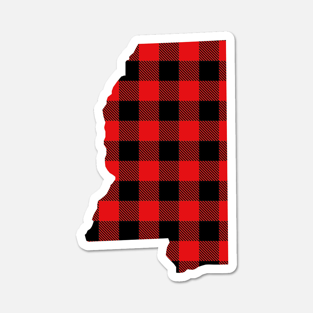 Red and black checkered pattern in the shape of Mississippi State on a light gray background