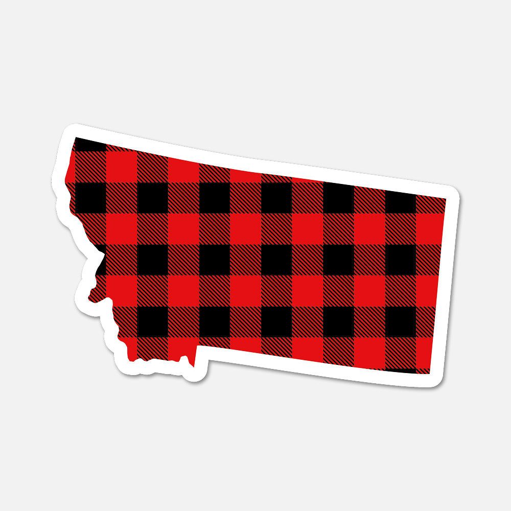 Red and black checkered pattern in the shape of Montana on a white background