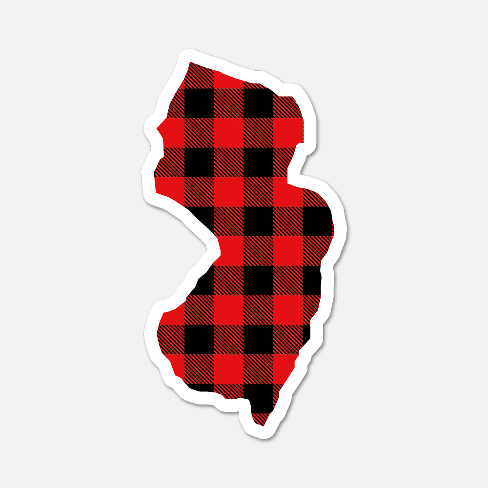 Red and black checkered pattern in the shape of New Jersey on a white background
