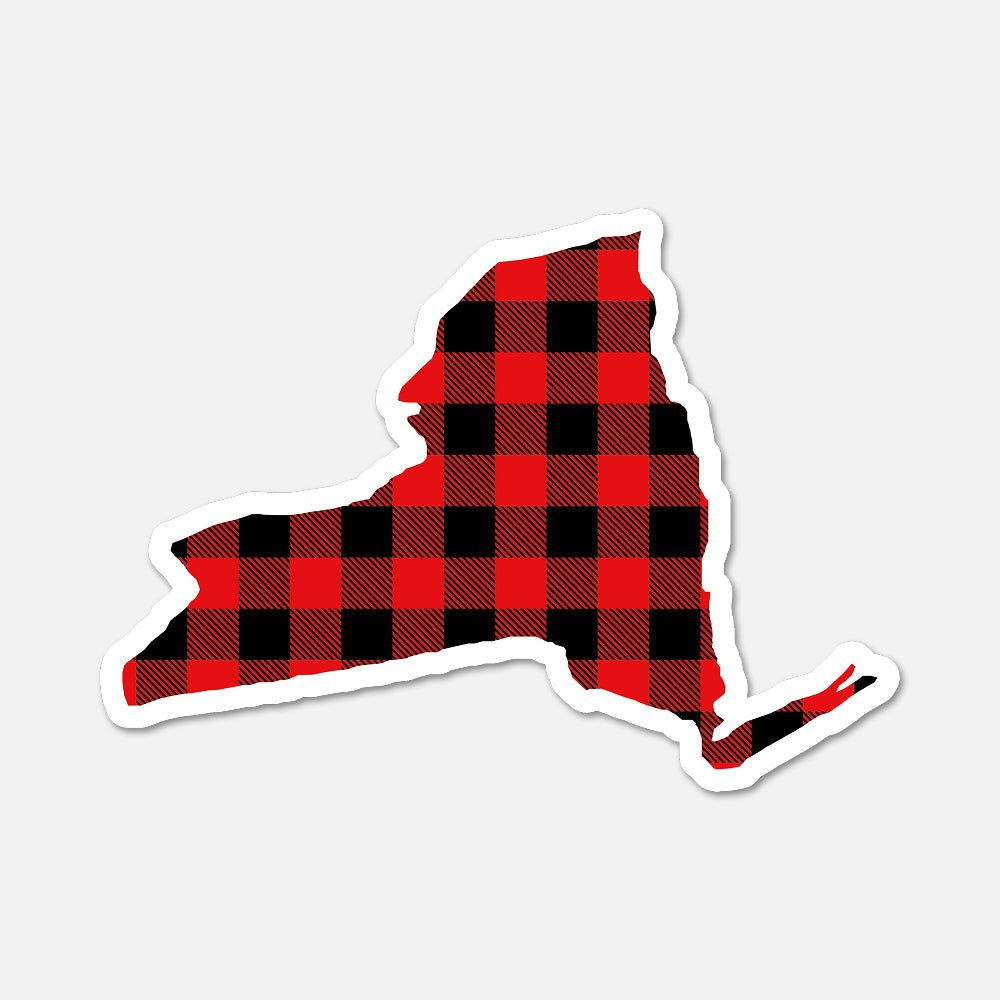 Red and black checkered pattern on a white background New York State