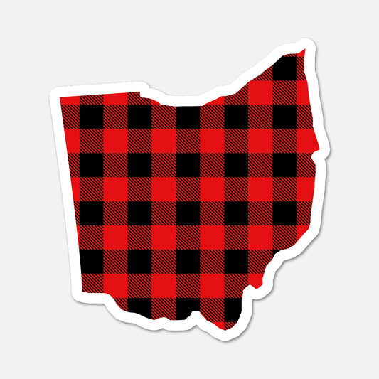 Red and black checkered pattern in the shape of Ohio on a white background