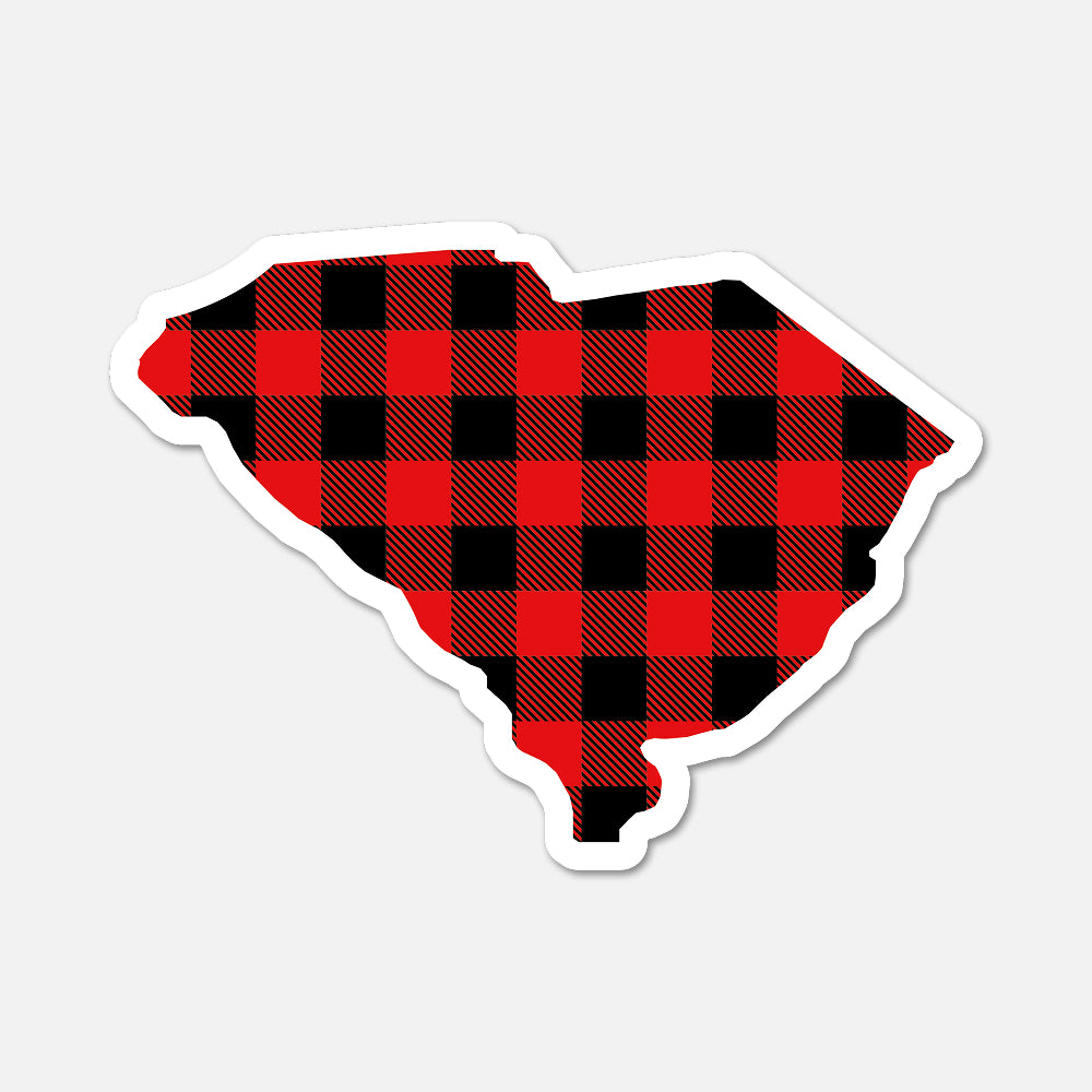 Red and black checkered pattern in the shape of South Carolina on a white background