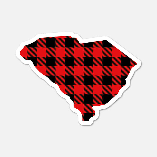 Red and black checkered pattern in the shape of South Carolina on a white background