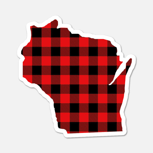 Red and black checkered pattern in the shape of Wisconsin on a white background
