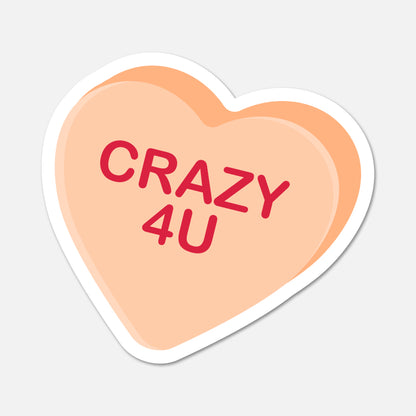 Heart-shaped sticker with 'CRAZY 4U' text on a light gray background