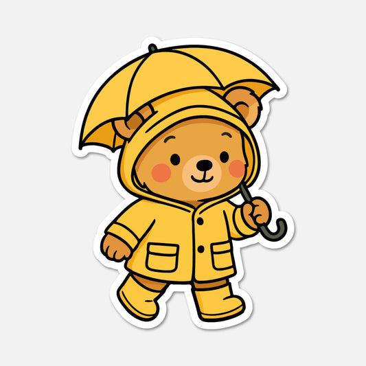 hand drawn Benedict Bear wearing a raincoat sticker on white background