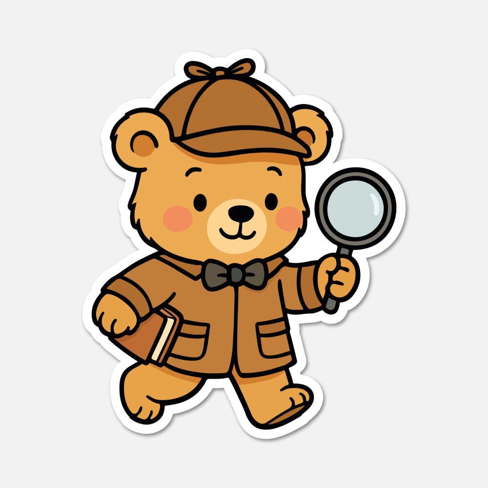 hand drawn Benedict Bear detective sticker on white background