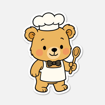 hand drawn Benedict Bear dressed as a baker sticker on white background