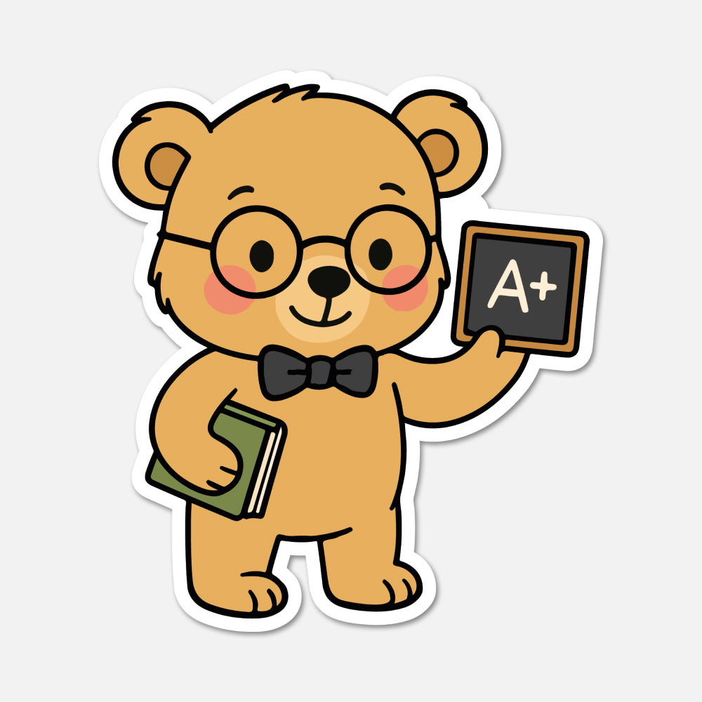 hand drawn Benedict Bear dressed as a teacher sticker on white background