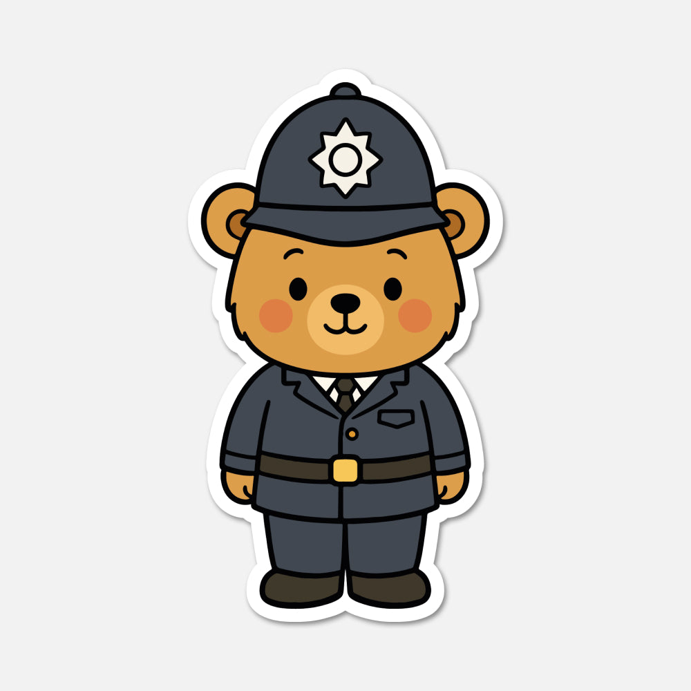 hand drawn Benedict Bear dressed as a policeman sticker on white background