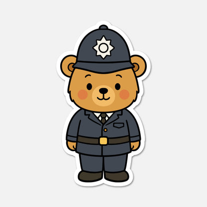 hand drawn Benedict Bear dressed as a policeman sticker on white background