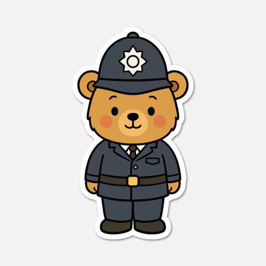 hand drawn Benedict Bear dressed as a policeman sticker on white background