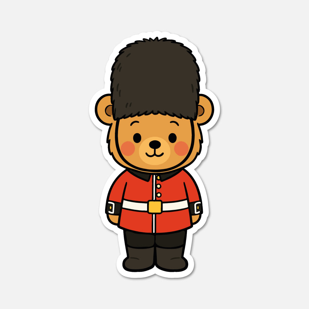 hand drawn Benedict Bear dressed as a king's guard sticker on white background