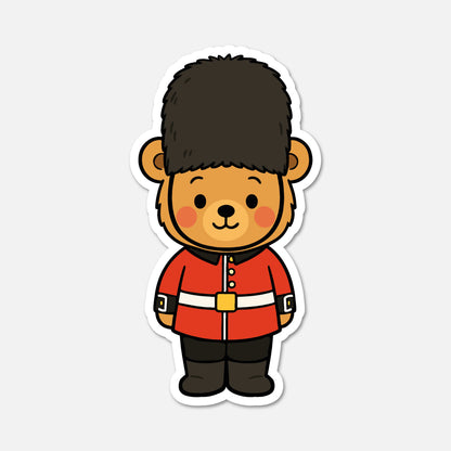hand drawn Benedict Bear dressed as a king's guard sticker on white background