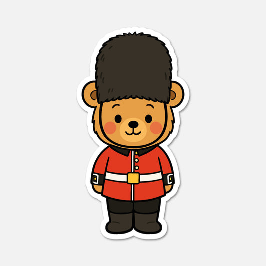 hand drawn Benedict Bear dressed as a king's guard sticker on white background