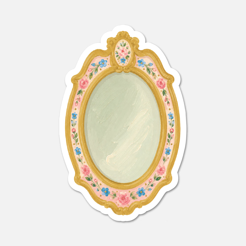 hand drawn ornate floral mirror sticker on white background