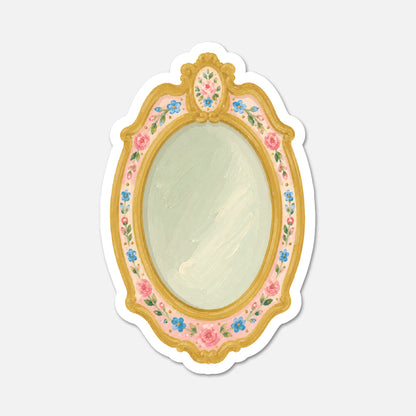 hand drawn ornate floral mirror sticker on white background