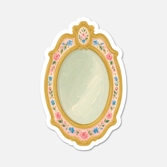 hand drawn ornate floral mirror sticker on white background