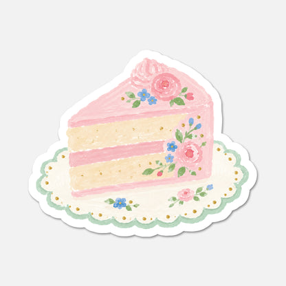 hand drawn vintage slice of cake sticker on white background