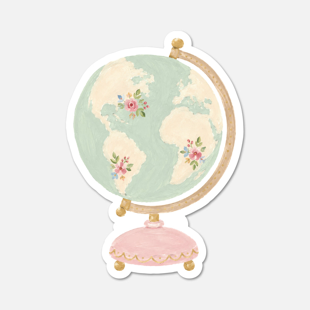 hand drawn antique globe sticker on white background