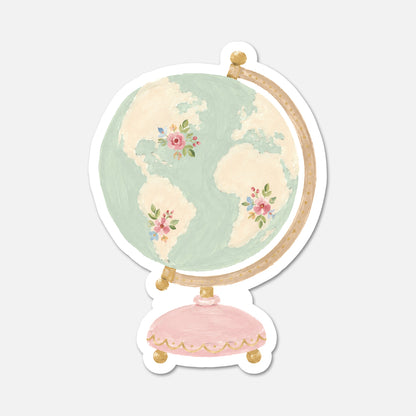 hand drawn antique globe sticker on white background