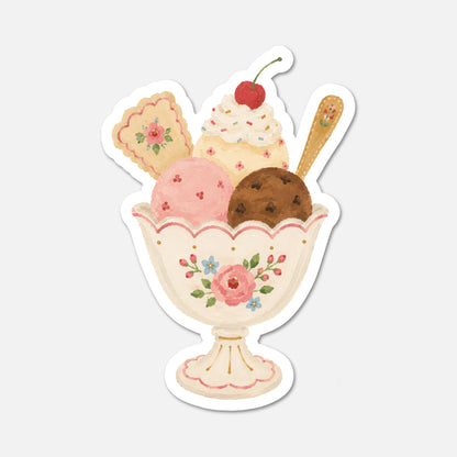 hand drawn ice cream bowl dessert sticker on white background